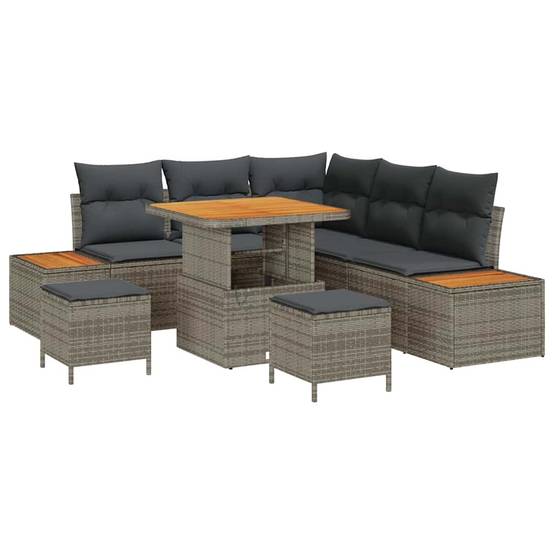 Salon Bas avec Repose-Pieds 8 Pcs Polyrotin & Acacia 7 Places Table Haute pour Dîners et Détente Gris – ComfortXL Outdoor Living - Image 2