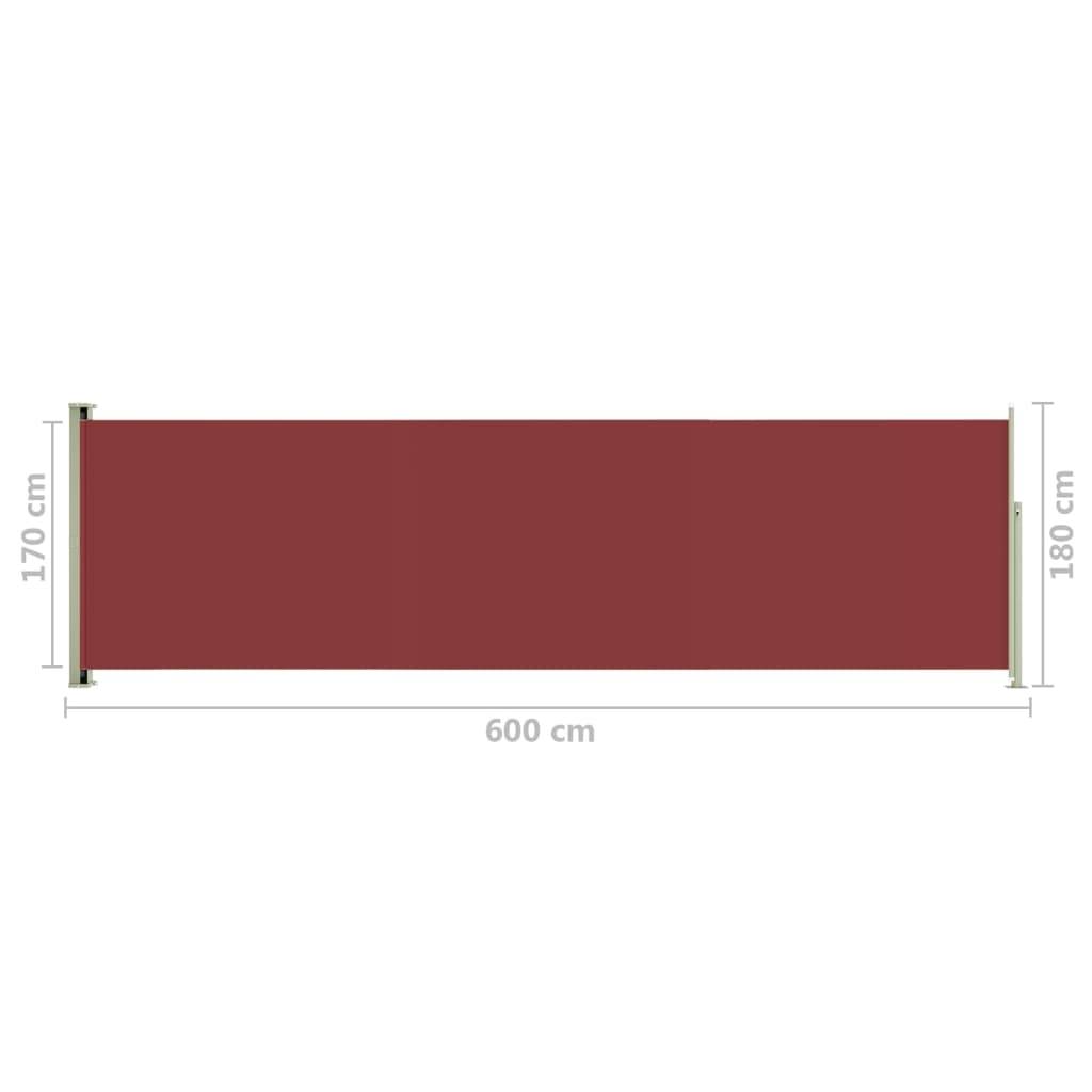 Helloshop26 - Auvent paravent store brise-vue latéral rétractable de patio jardin terrasse balcon protection visuelle écran 180 x 600 cm rouge - Imagen 6
