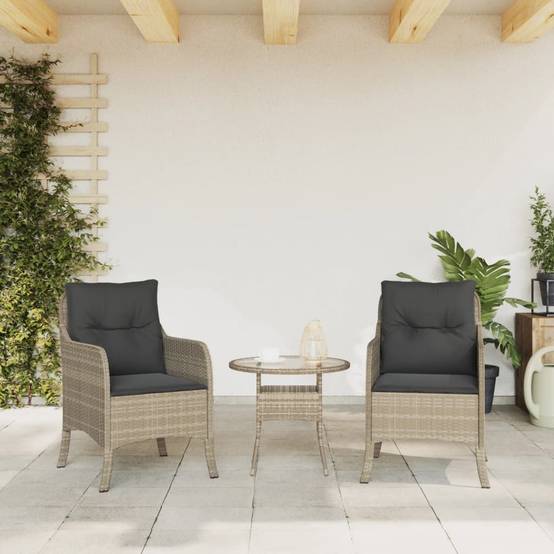 Chaises de jardin avec coussins gris clair résine tressée 58.5 x 67 x 86 cm - PANGIVO - Image 3