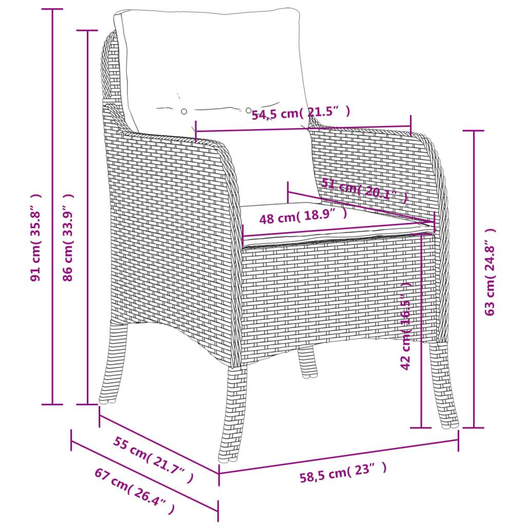 Chaises de jardin avec coussins gris clair résine tressée 58.5 x 67 x 86 cm - PANGIVO - Image 10