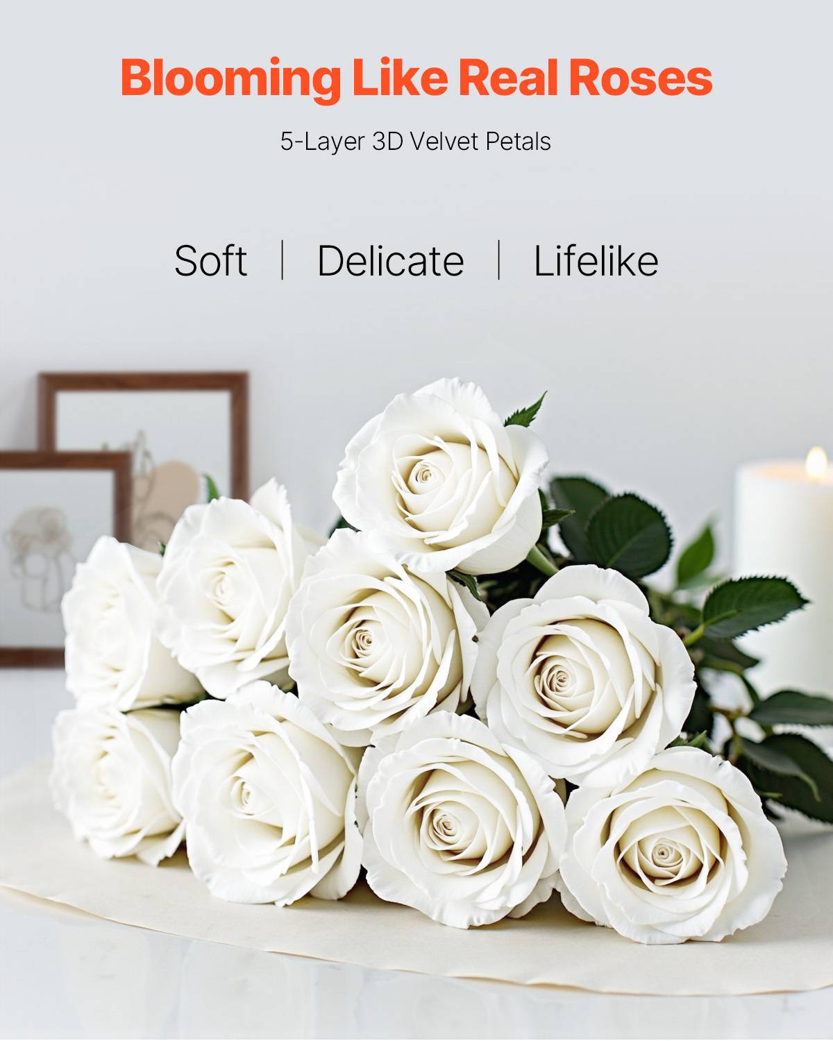 VEVOR Rose artificielle lot de 60, 508mm. Aspect réaliste, tête 70mm. Décoration intérieure, fêtes. Blanc. - Image 2