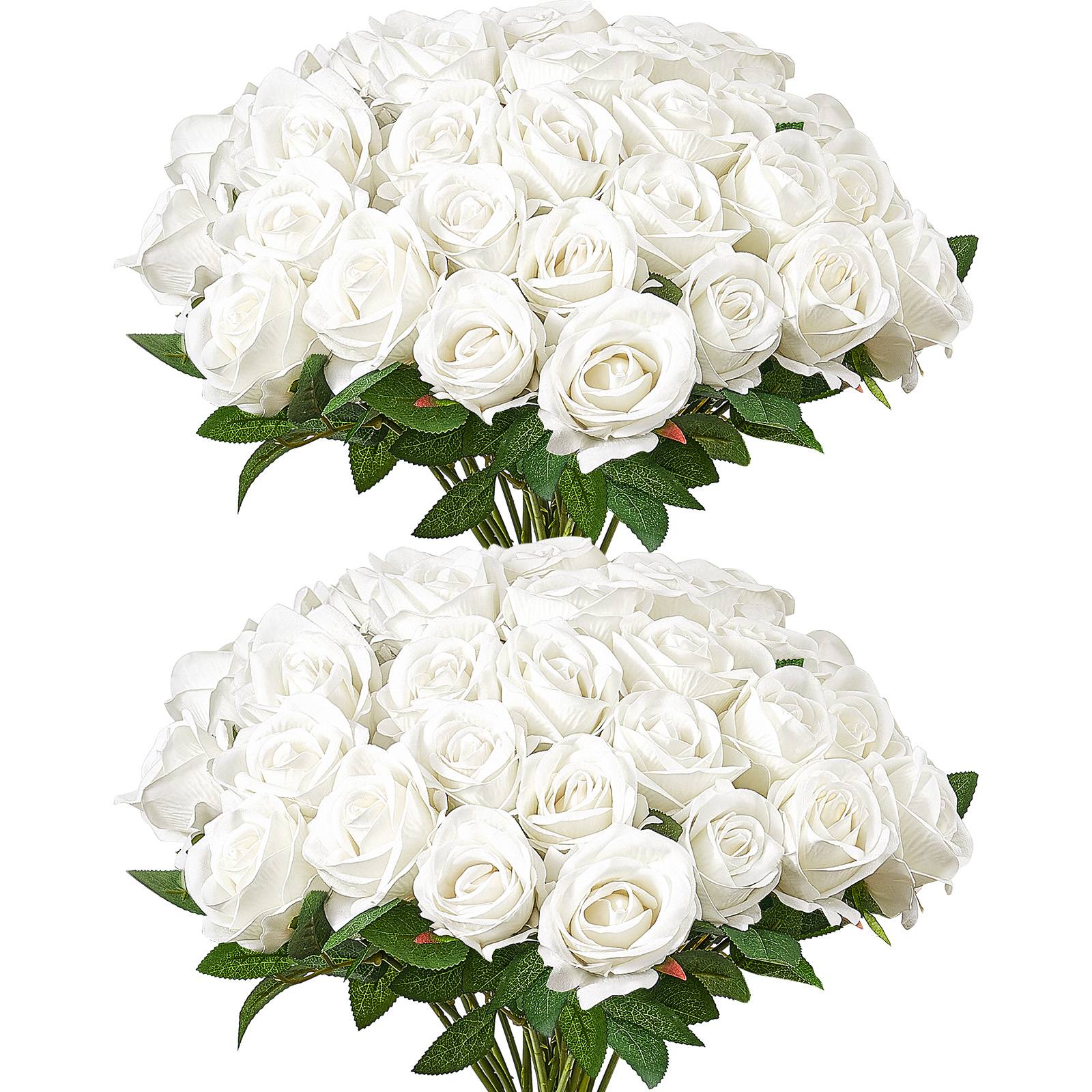 VEVOR Rose artificielle lot de 60, 508mm. Aspect réaliste, tête 70mm. Décoration intérieure, fêtes. Blanc. - Image 1
