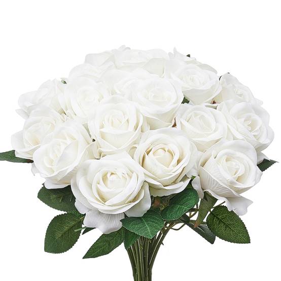 VEVOR Rose artificielle lot de 60, 508mm. Aspect réaliste, tête 70mm. Décoration intérieure, fêtes. Blanc. - Image 9