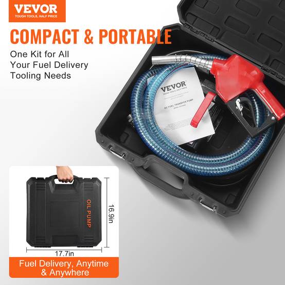 VEVOR Pompe portable 12V CC, haut débit 37.8L/min, buse et tuyaux pour diesel/kérosène. - Image 2