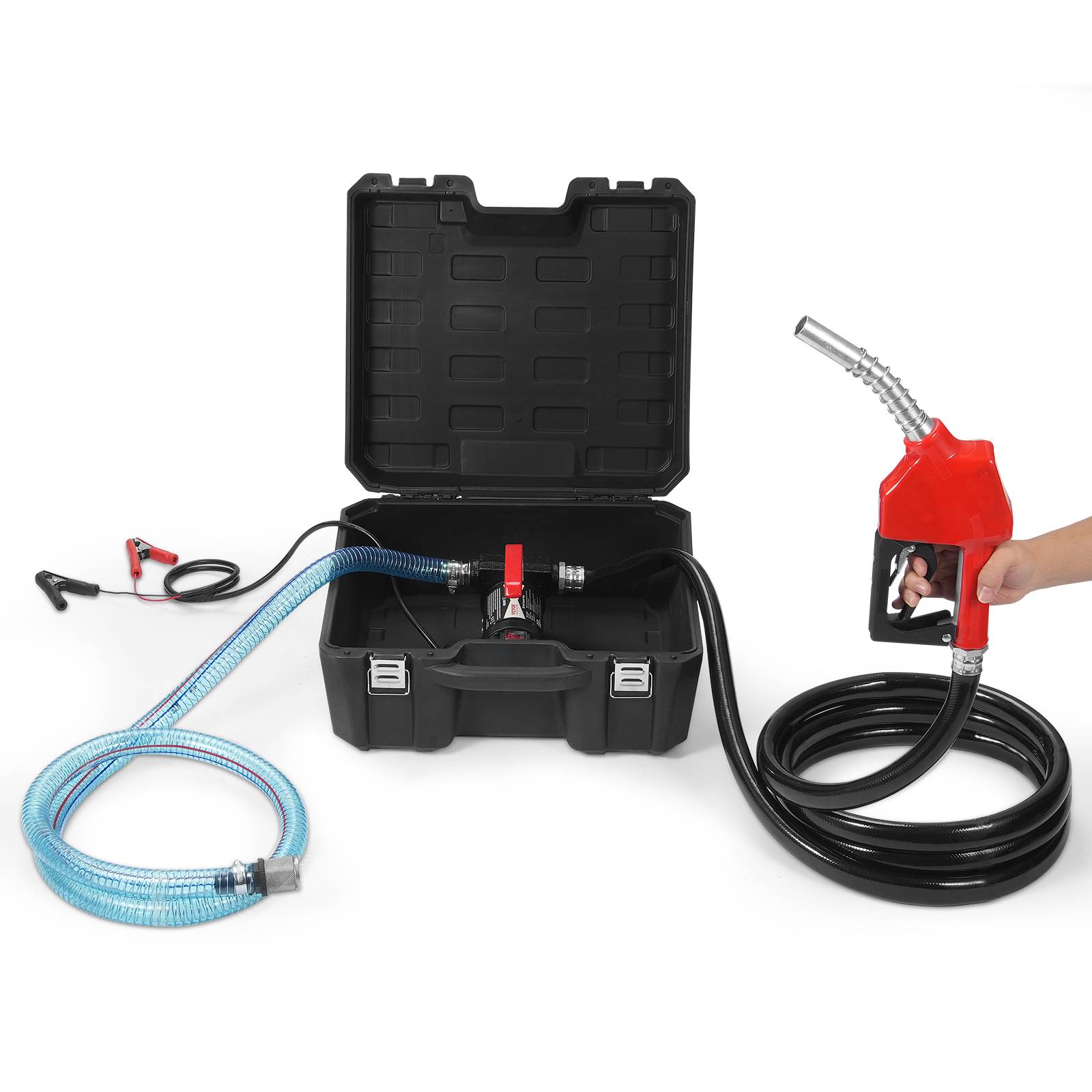 VEVOR Pompe portable 12V CC, haut débit 37.8L/min, buse et tuyaux pour diesel/kérosène. - Image 1