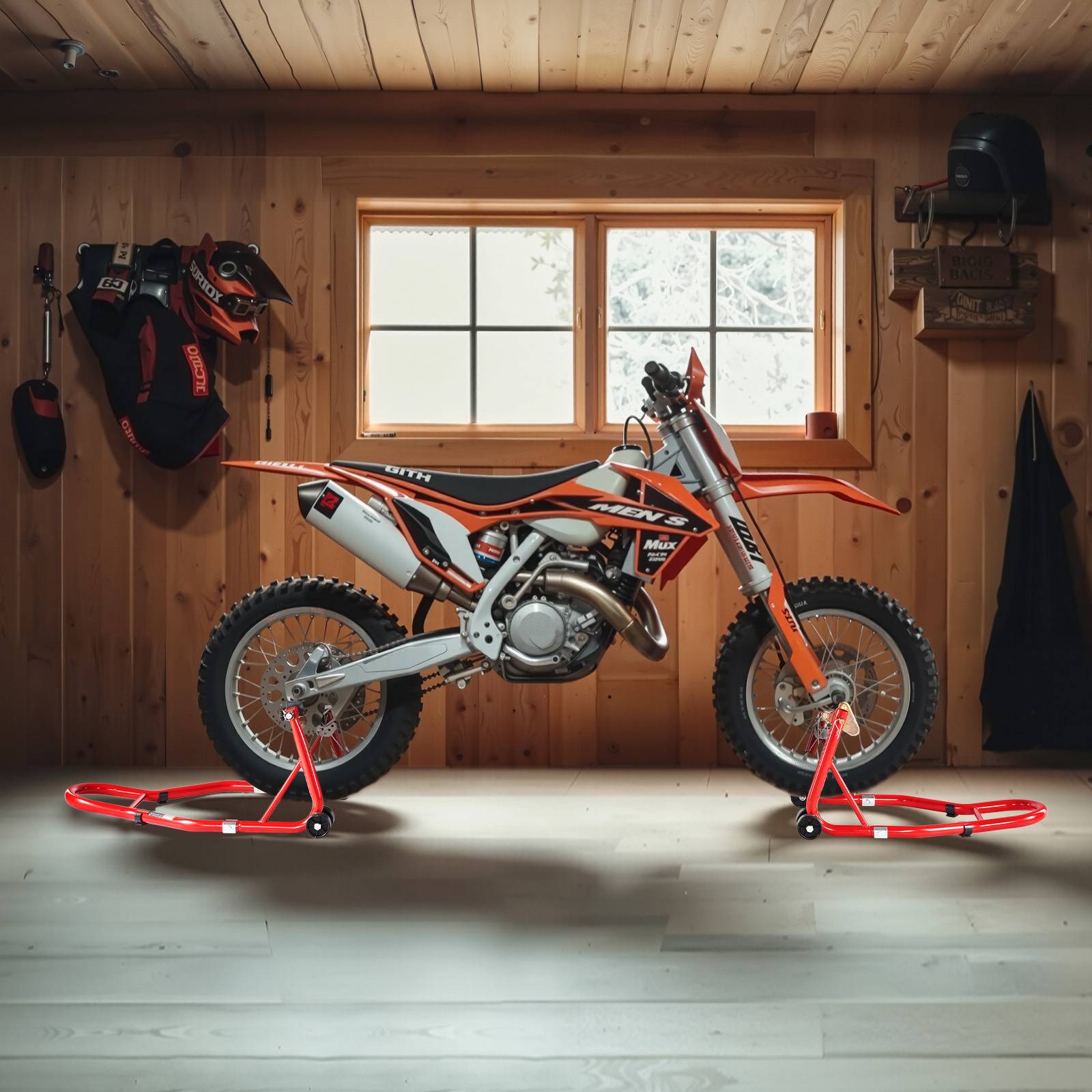 VEVOR Béquille Roue Avant et Arrière Lève-moto Capacité 385,6 kg Bras Oscillant - Image 8