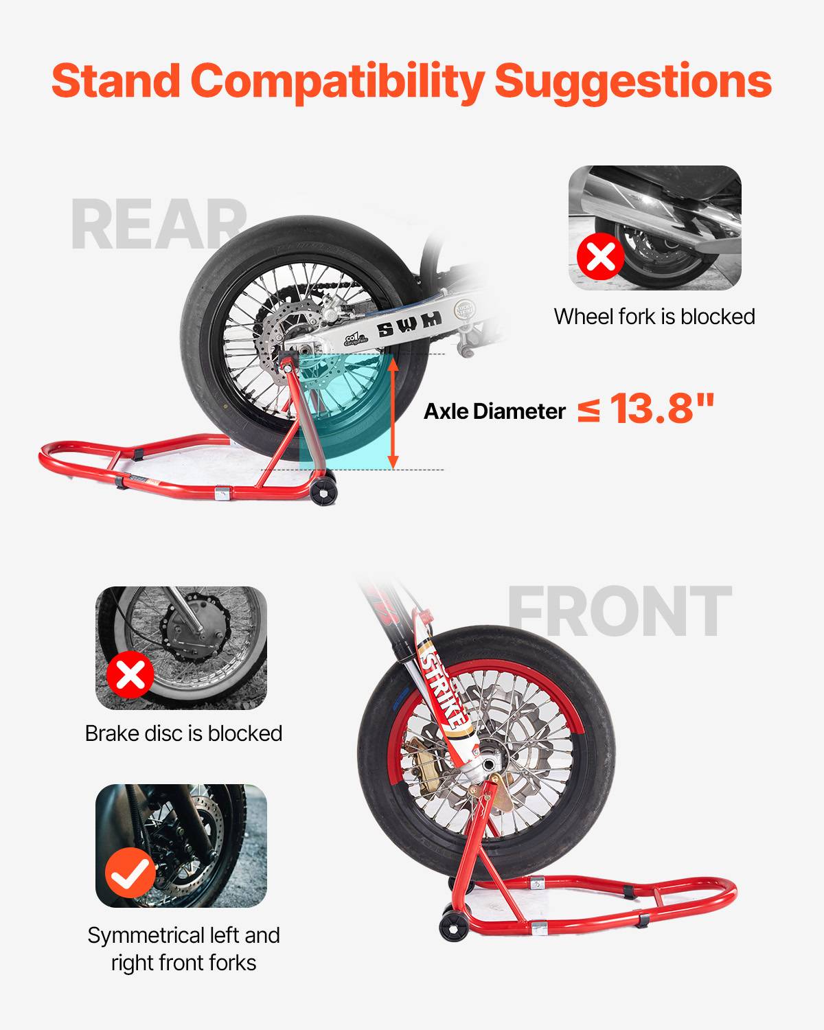 VEVOR Béquille Roue Avant et Arrière Lève-moto Capacité 385,6 kg Bras Oscillant - Image 4