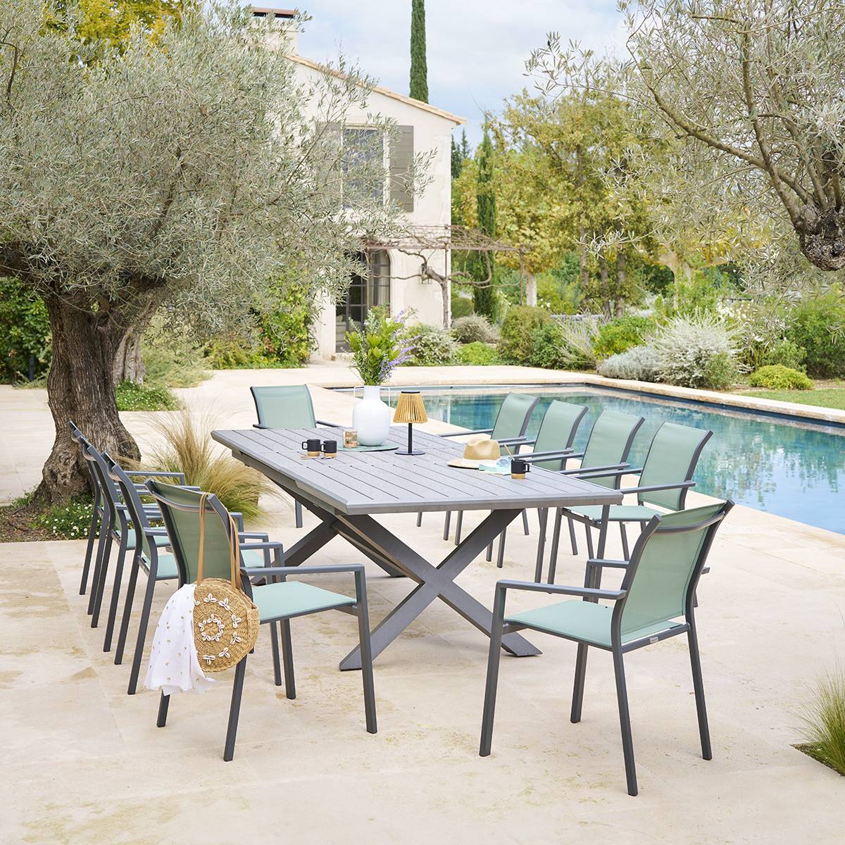 Hesperide - Table de jardin extensible "Axiome" ardoise granitée 10 places en aluminium traité époxy Hespéride - Image 6