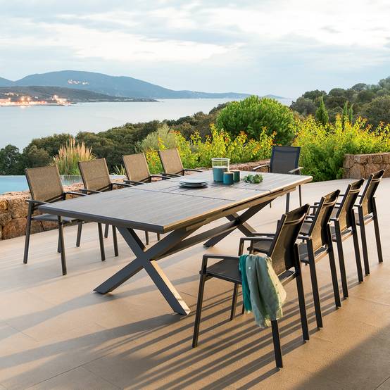 Hesperide - Table de jardin extensible "Axiome" ardoise granitée 10 places en aluminium traité époxy Hespéride - Image 1