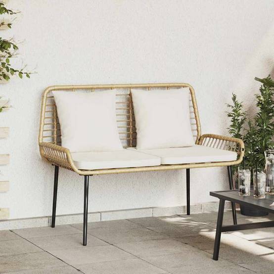 Canapé de Jardin 2 Places Résine Tressée et Acier Design Moderne avec Coussins Marron Noir Crème – ComfortXL Outdoor Living - Image 1