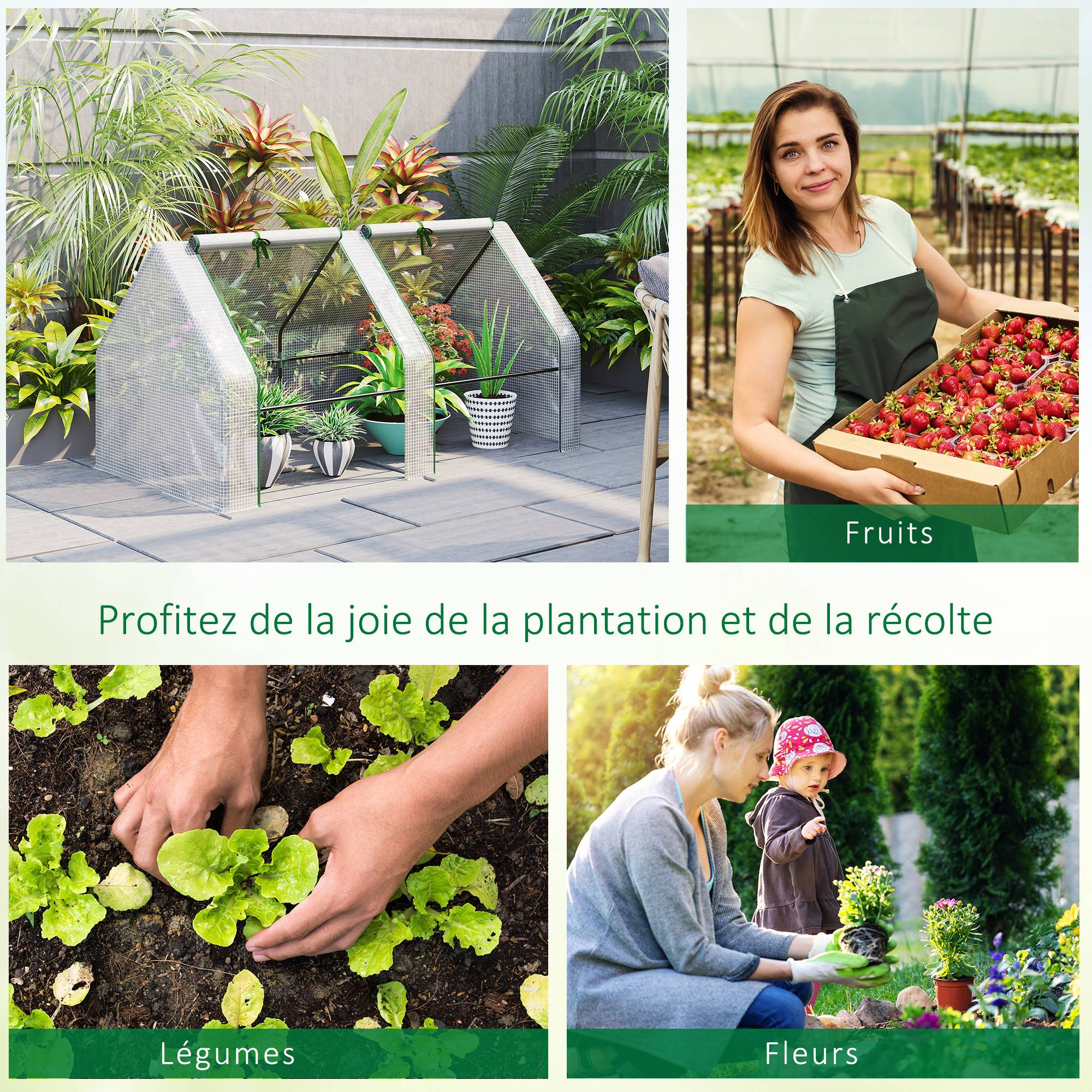 Mini serre tunnel PE pour jardin potager Protection UV 180x90x90cm Blanc - ComfortXL Outdoor Living - Image 9