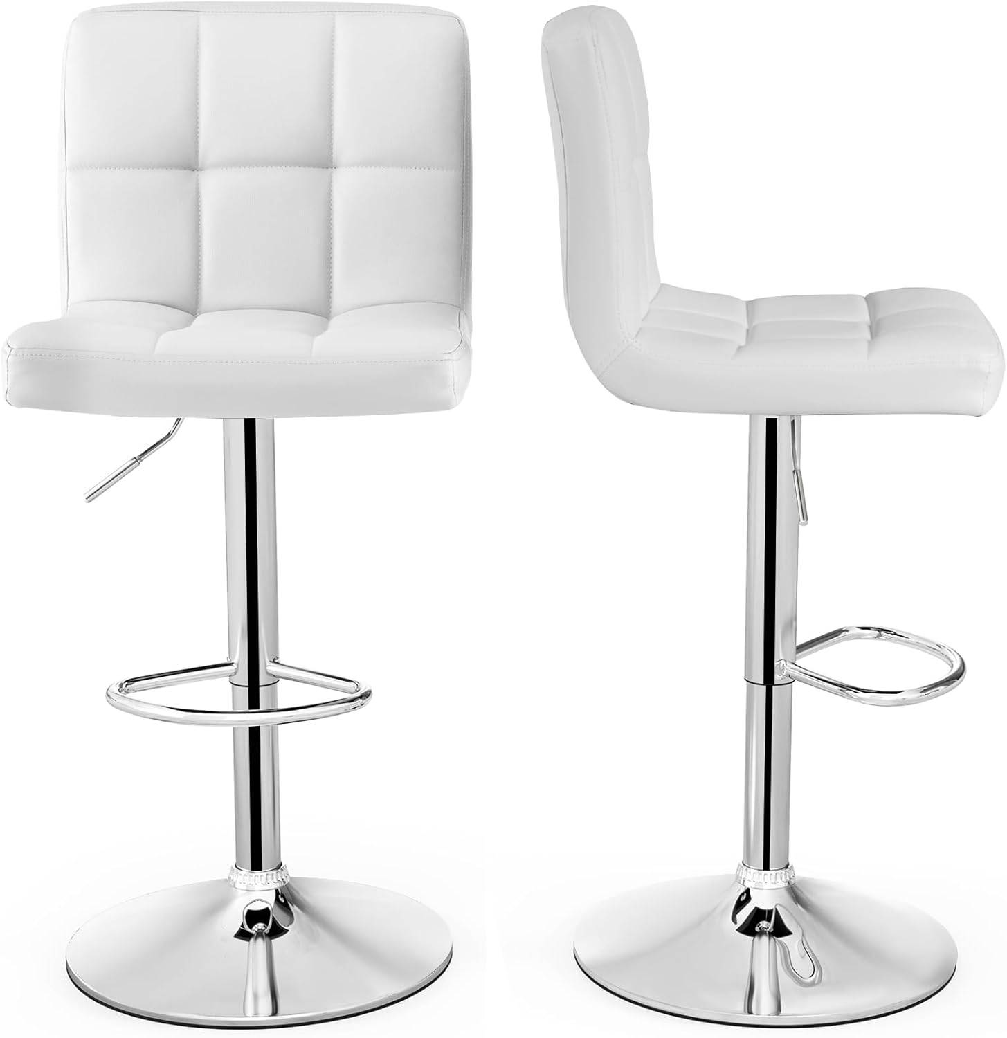 Lot de 2 Tabouret de Bar, Chaise Bar Pivotante, Hauteur Réglable 65-85 cm, Repose-Pieds, Cadre en Métal Galvanisé, Siège Rembouré, Blanc - Image 1