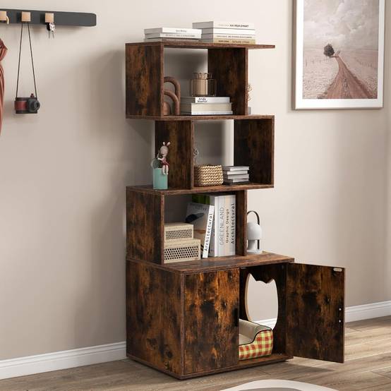 Meuble Litiere Chat 60 × 45,5 × 142 cm, 3 Etagères Ouvertes, 3 Trous d'Aération, 4 Coussinets Réglables, Kit Anti-Basculement (Industriel) - Image 4