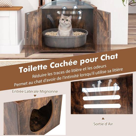 Meuble Litiere Chat 60 × 45,5 × 142 cm, 3 Etagères Ouvertes, 3 Trous d'Aération, 4 Coussinets Réglables, Kit Anti-Basculement (Industriel) - Image 6
