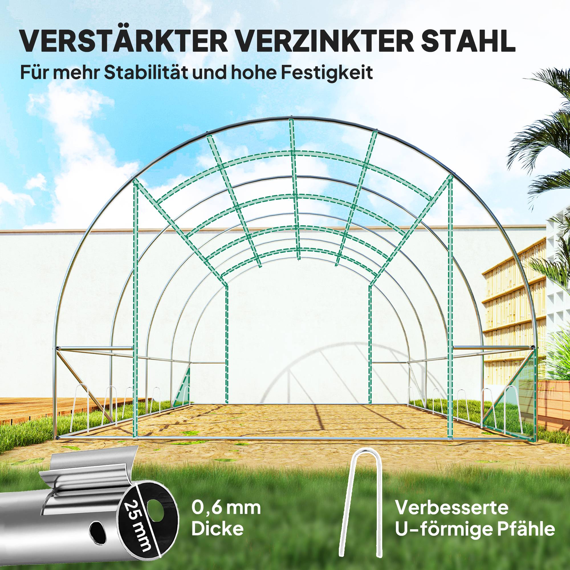 ComfortXL - Serre tunnel de jardin 12m² acier galvanisé pour potager culture 4x3m Vert - ComfortXL Outdoor Living - Image 7
