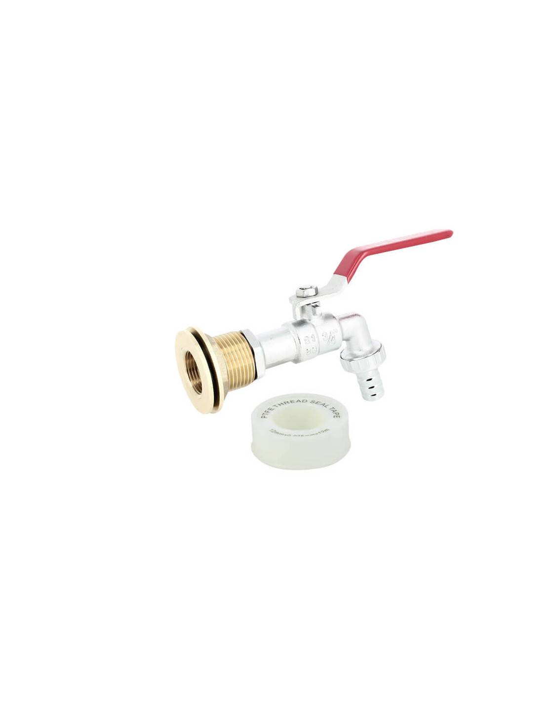 Passe paroi laiton mâle 1'' - femelle 3/4'' avec robinet laiton chromé - Imagen 1