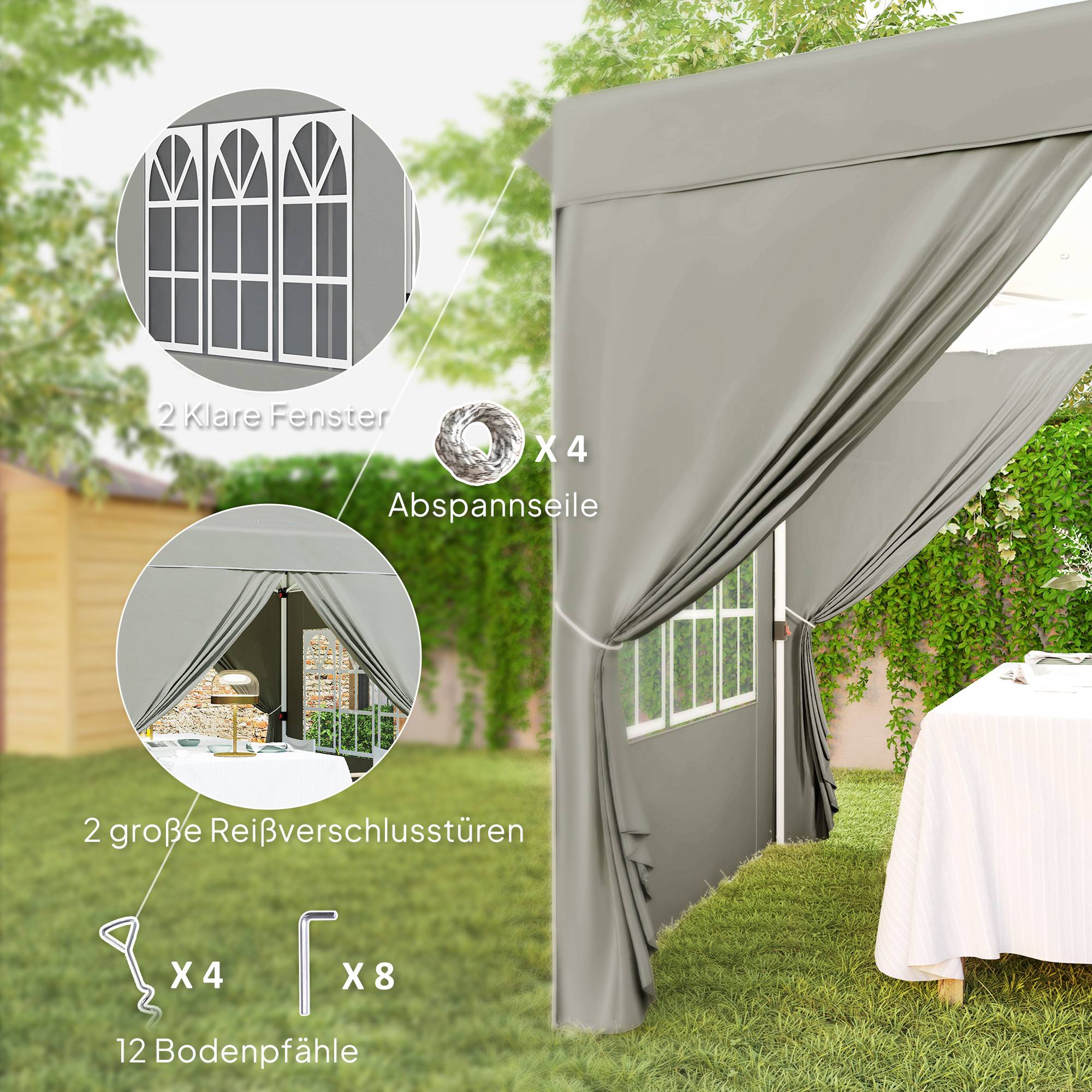 Tonnelle pliante métal et tissu Oxford gris clair 248 x 248 x 270 cm - PANGIVO - Image 10
