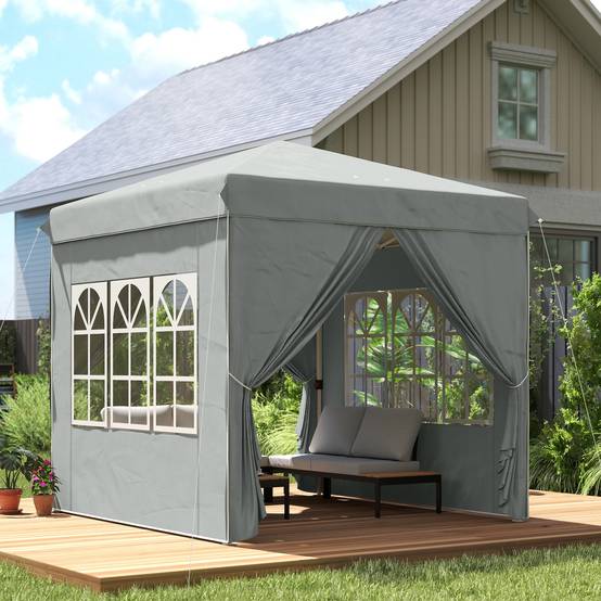Tonnelle pliante métal et tissu Oxford gris clair 248 x 248 x 270 cm - PANGIVO - Image 4
