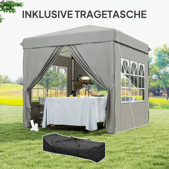 Tonnelle pliante métal et tissu Oxford gris clair 248 x 248 x 270 cm - PANGIVO - Image 9