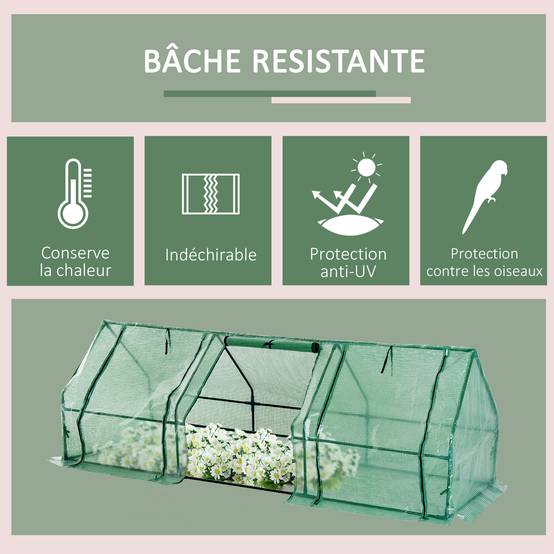 Mini serre tunnel acier PE pour tomates protection gelée 270x90cm Vert - ComfortXL Outdoor Living - Image 6