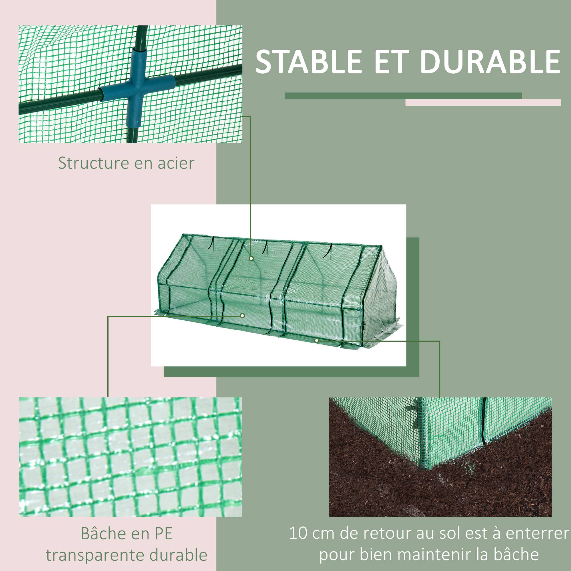 Mini serre tunnel acier PE pour tomates protection gelée 270x90cm Vert - ComfortXL Outdoor Living - Image 7