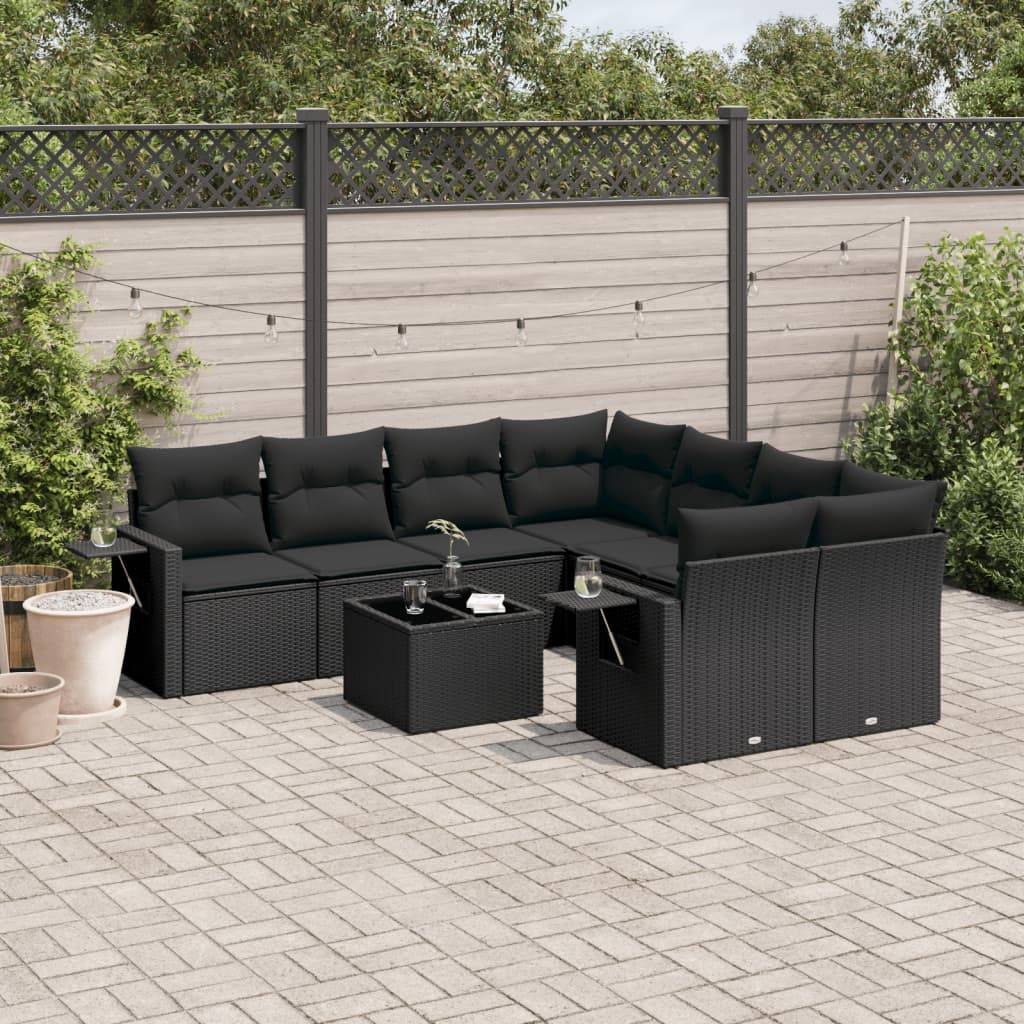 Salon de jardin 8 personnes résine tressée modulable tables pliantes intégrées pour extérieur Noir – ComfortXL Outdoor Living - Image 1