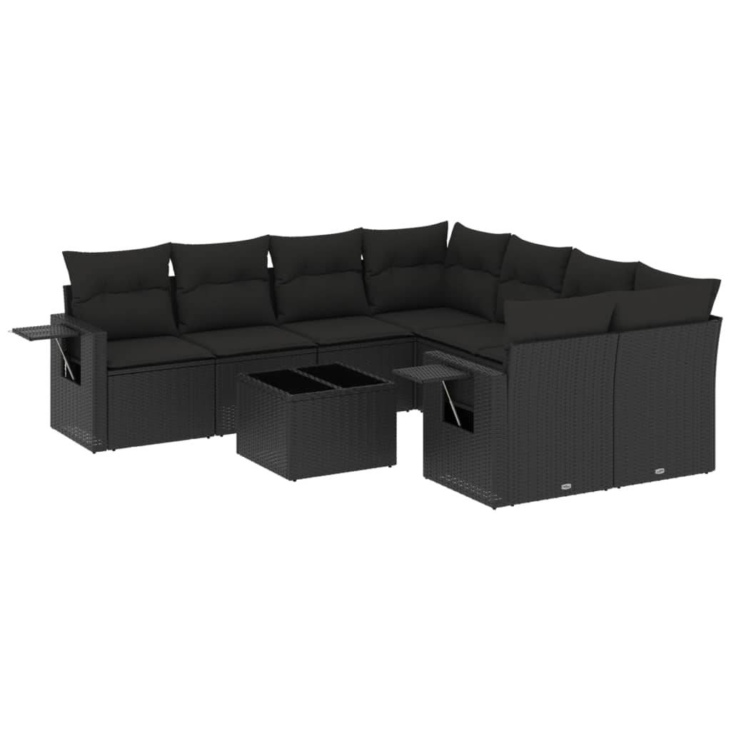 Salon de jardin 8 personnes résine tressée modulable tables pliantes intégrées pour extérieur Noir – ComfortXL Outdoor Living - Image 2