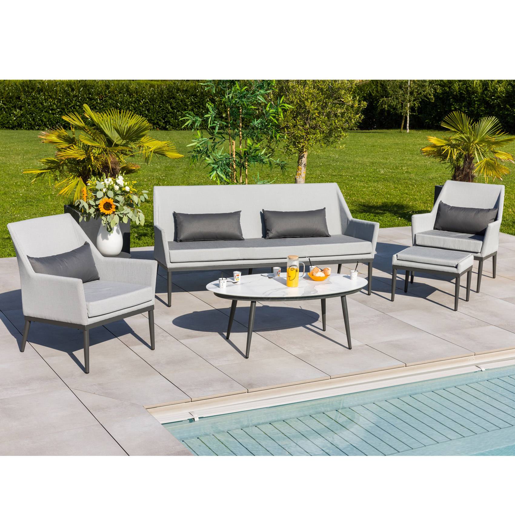 Salon détente avec table en imitation marbre - JARDILINE - Aluminium - Gris Perle - Imagen 1