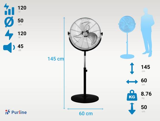 Purline - Ventilateur industriel sur pied 120W avec hauteur régable - Purline - Image 3