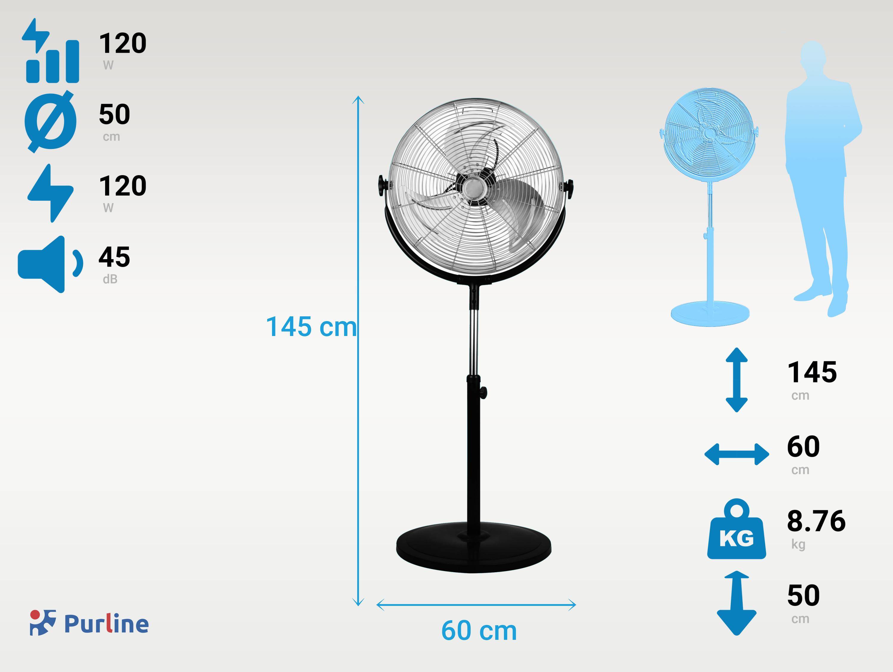 Purline - Ventilateur industriel sur pied 120W avec hauteur régable - Purline - Image 3