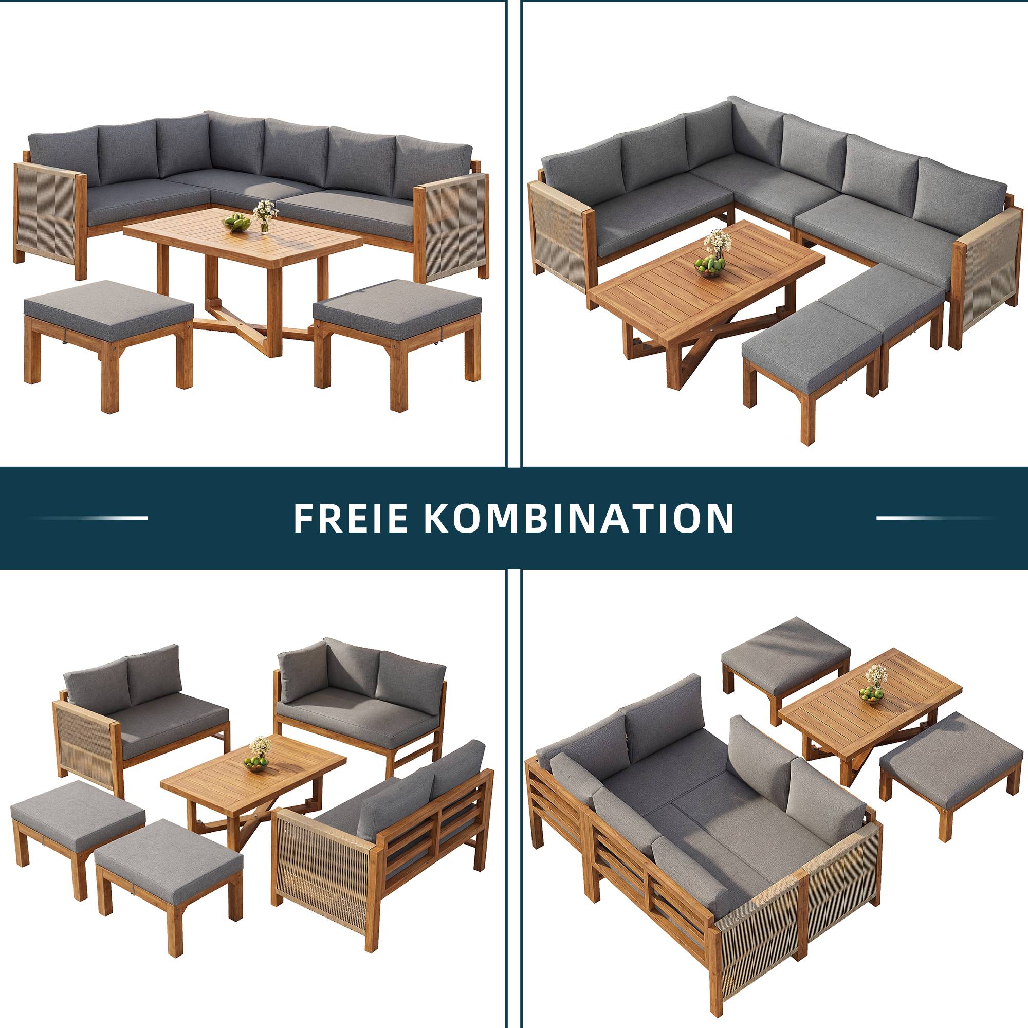 Salon de jardin modulable bois acacia extérieur canapé d'angle 6 places gris - ComfortXL Outdoor Living - Image 4