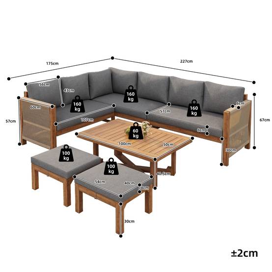 Salon de jardin modulable bois acacia extérieur canapé d'angle 6 places gris - ComfortXL Outdoor Living - Image 3