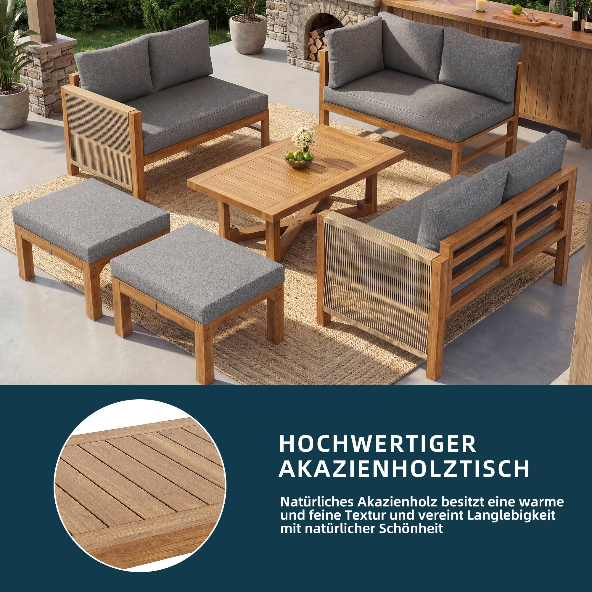 Salon de jardin modulable bois acacia extérieur canapé d'angle 6 places gris - ComfortXL Outdoor Living - Image 6