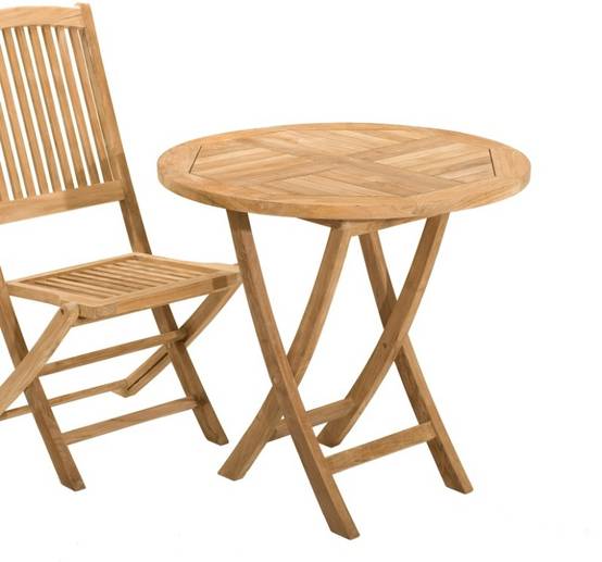 FUN - Table de jardin 2 personnes, ronde pliante 80 cm en bois teck - Image 3