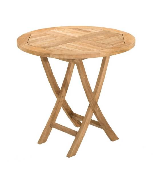 FUN - Table de jardin 2 personnes, ronde pliante 80 cm en bois teck - Image 1