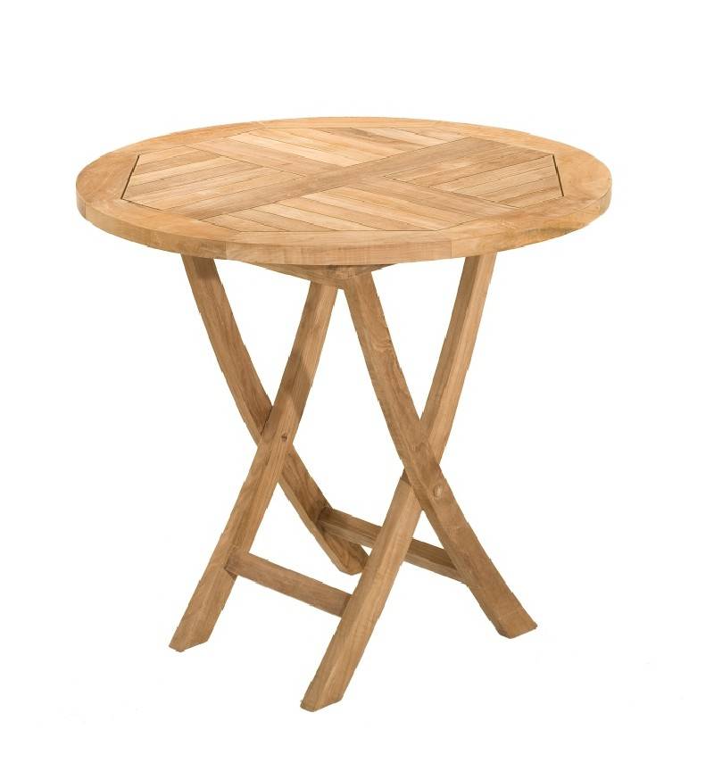 FUN - Table de jardin 2 personnes, ronde pliante 80 cm en bois teck