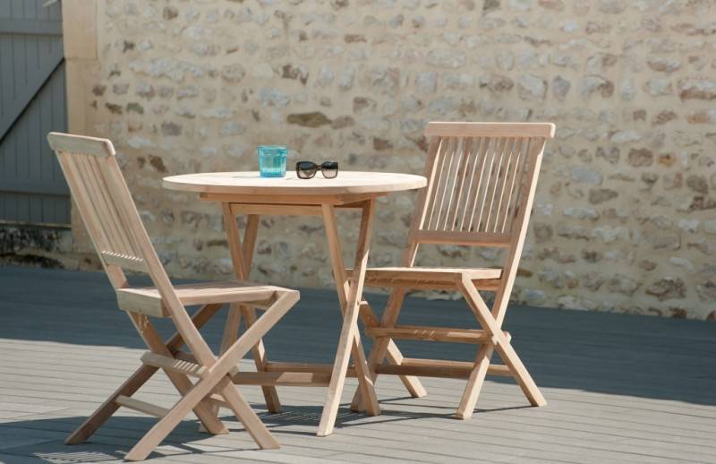 FUN - Table de jardin 2 personnes, ronde pliante 80 cm en bois teck - Image 4