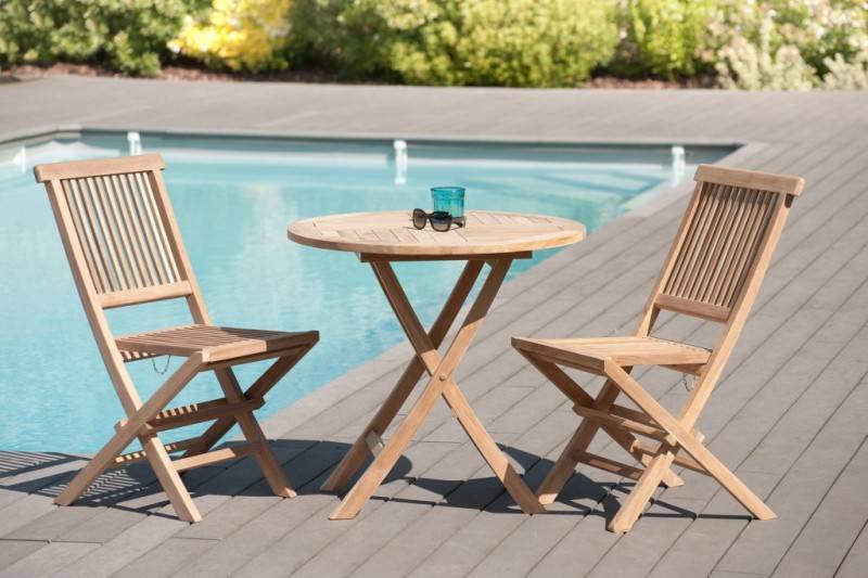 FUN - Table de jardin 2 personnes, ronde pliante 80 cm en bois teck - Image 2