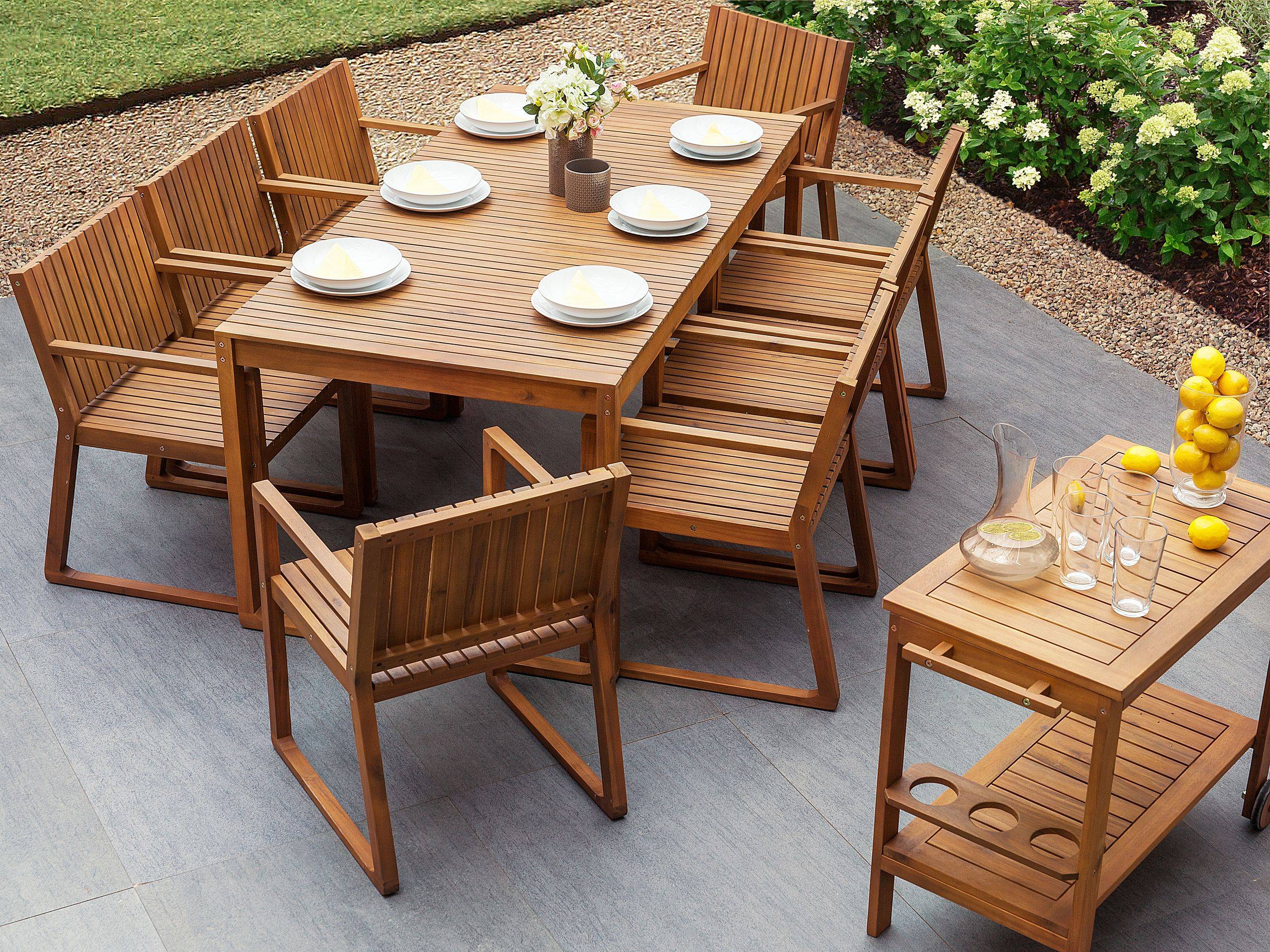 Beliani - Ensemble de Jardin composé d'une Table 180 x 90 cm et de 8 Chaises en Bois d'Accacia avec Table à Roulette Beliani - Imagen 2