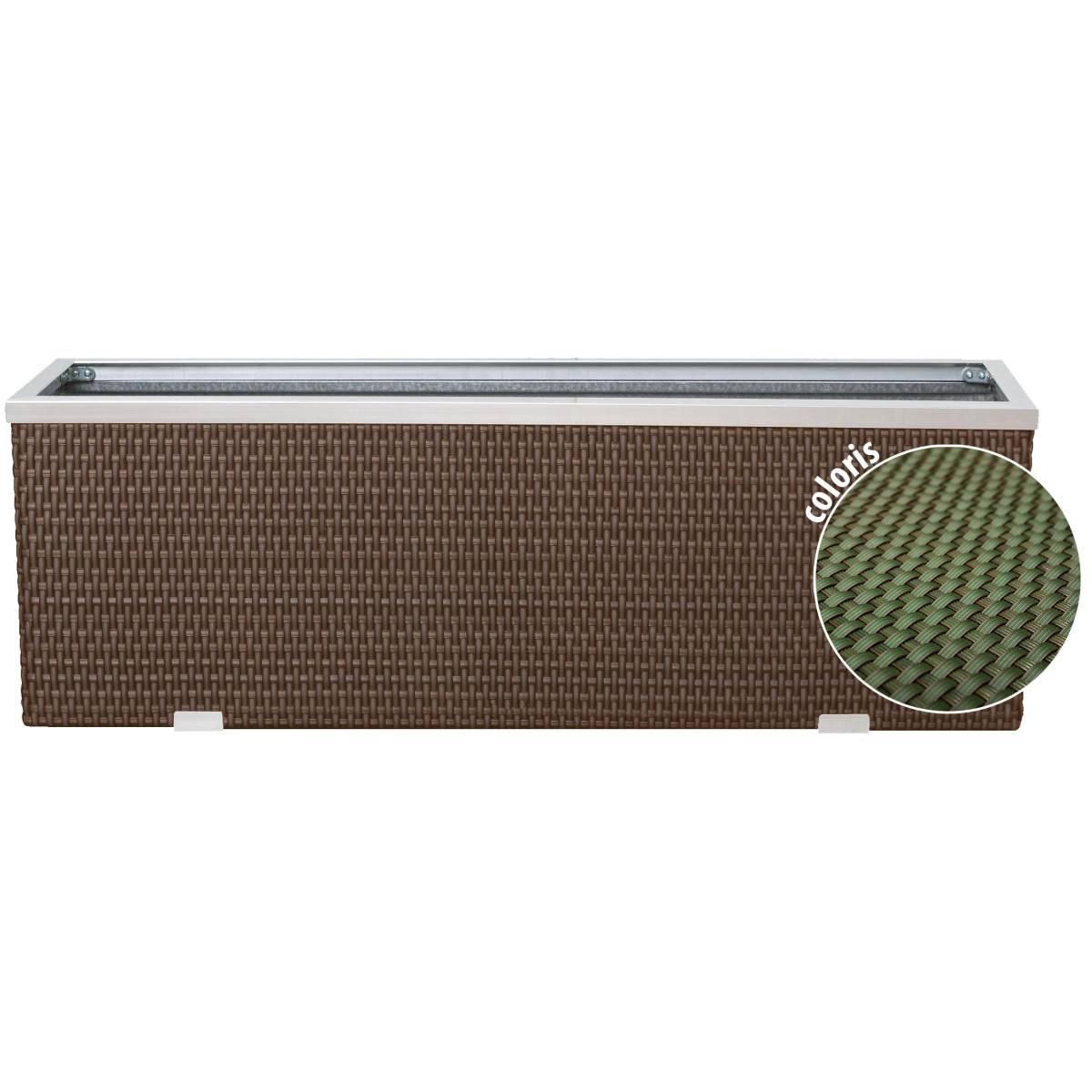 Rattan Art - Jardinière en résine tressée avec cadre en aluminium 98 x 25 x 34 cm Vert - Imagen 1
