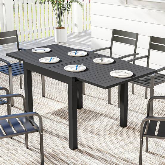 Table Extensible Aluminium Jardin Terrasse Plateau Lattes Rallonge Intégrée 160x80cm Noir - ComfortXL Outdoor Living - Image 4