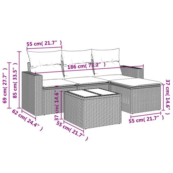 Salon de jardin 4 places modulable résine tressée avec table basse et pouf pour patio Noir Coussins Noirs – ComfortXL Outdoor Living - Image 8
