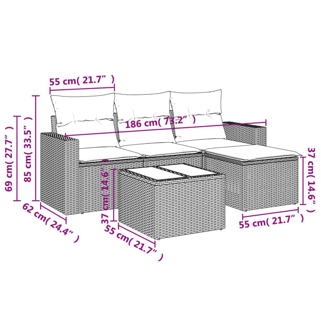 Salon de jardin 4 places modulable résine tressée avec table basse et pouf pour patio Noir Coussins Noirs – ComfortXL Outdoor Living - Image 8