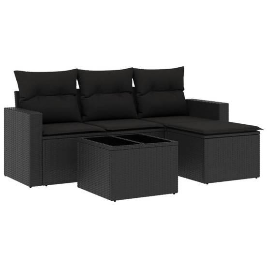 Salon de jardin 4 places modulable résine tressée avec table basse et pouf pour patio Noir Coussins Noirs – ComfortXL Outdoor Living - Image 2