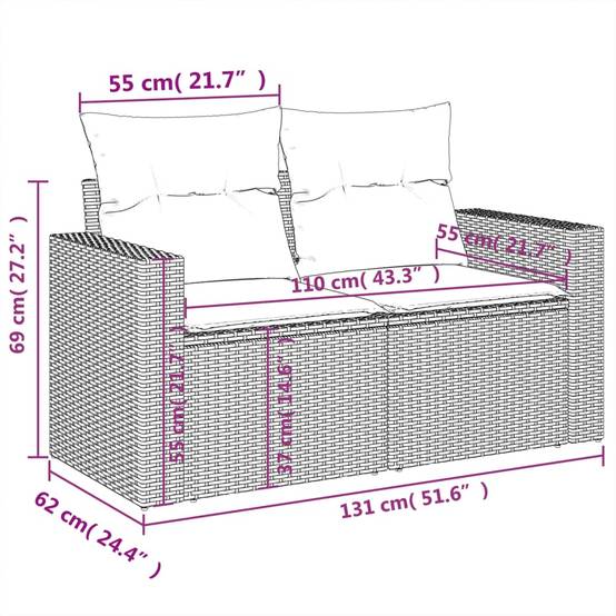 Salon de jardin 4 places modulable résine tressée avec table basse et pouf pour patio Noir Coussins Noirs – ComfortXL Outdoor Living - Image 4
