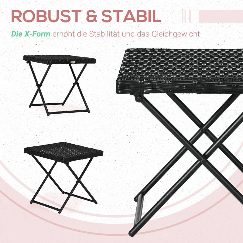 Table balcon pliable polyrattan cadre acier facile entretien 40x40x40cm noire - Image 6