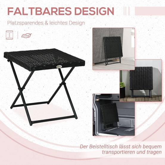 Table balcon pliable polyrattan cadre acier facile entretien 40x40x40cm noire - Image 4