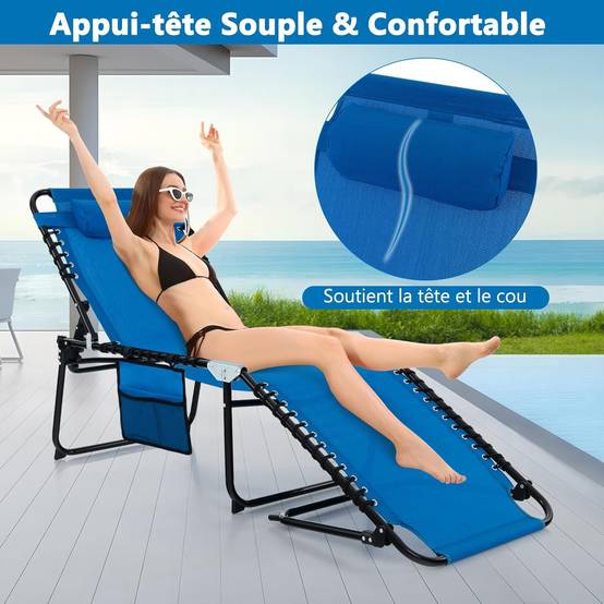 Eckman Lot De 2 Chaises Longues Inclinables Zero Gravity – Confort Ultime Avec Porte-Gobelets Et Porte-Téléphone, Bleu