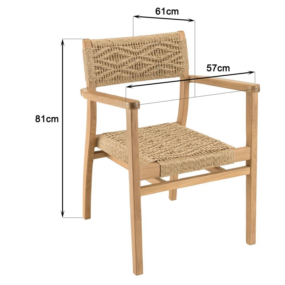 Macabane - VALERIA - Lot de 2 fauteuils jardin en bois teck rotin motif losange - Imagen 9