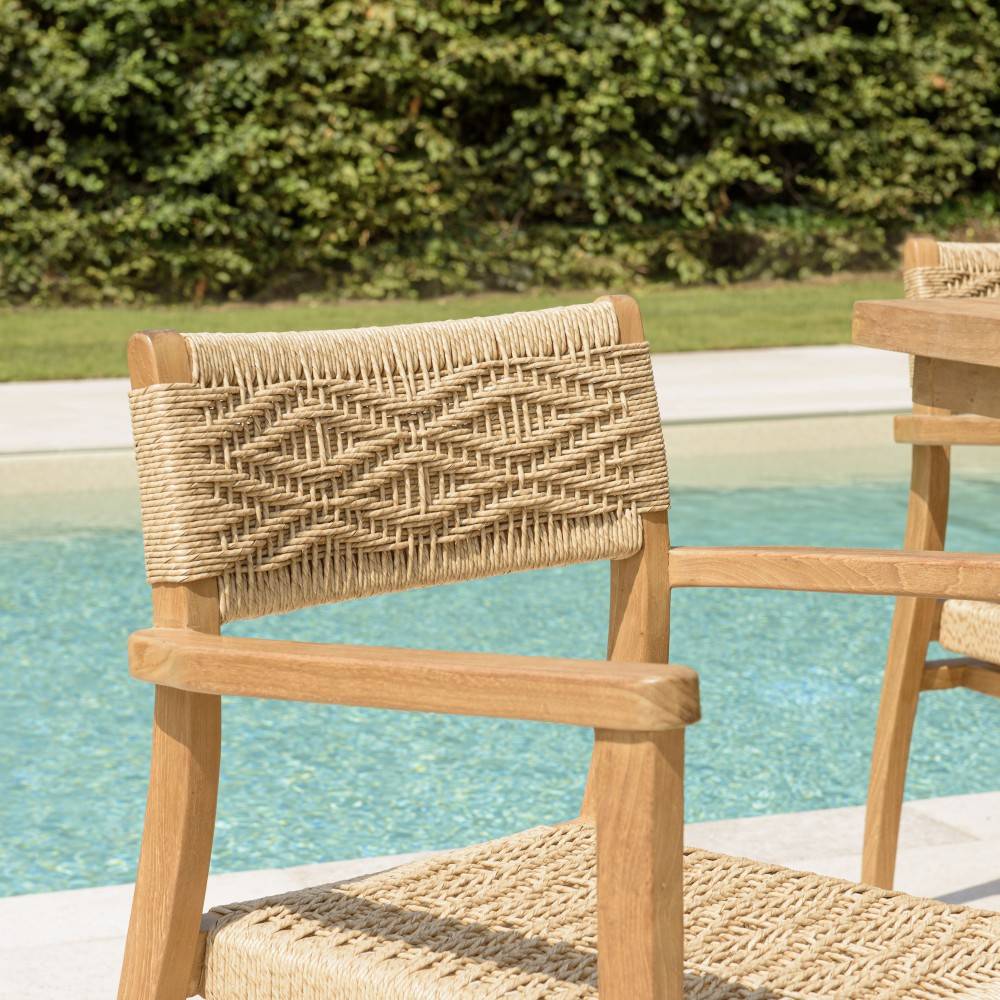 Macabane - VALERIA - Lot de 2 fauteuils jardin en bois teck rotin motif losange - Imagen 3